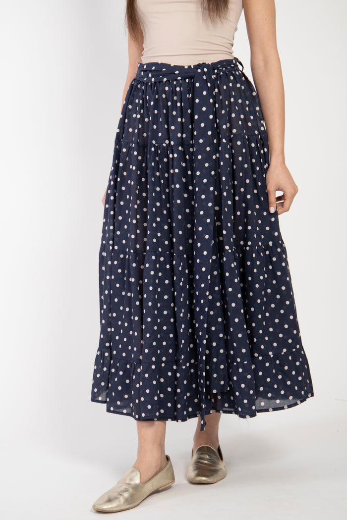 Navy Polka Dot Tiered Skirt