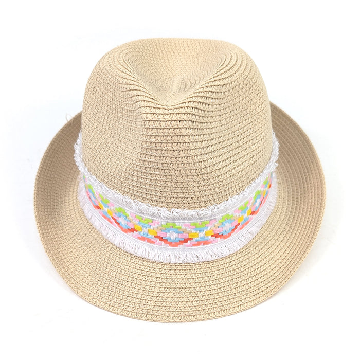 Neon Aztec Foldable Trilby Hat - White (55cm)