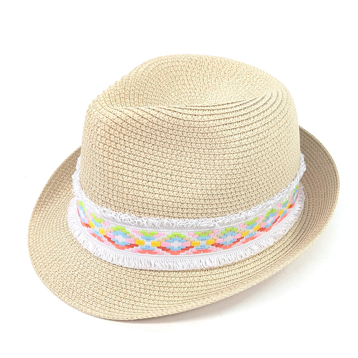 Neon Aztec Foldable Trilby Hat - White (55cm)