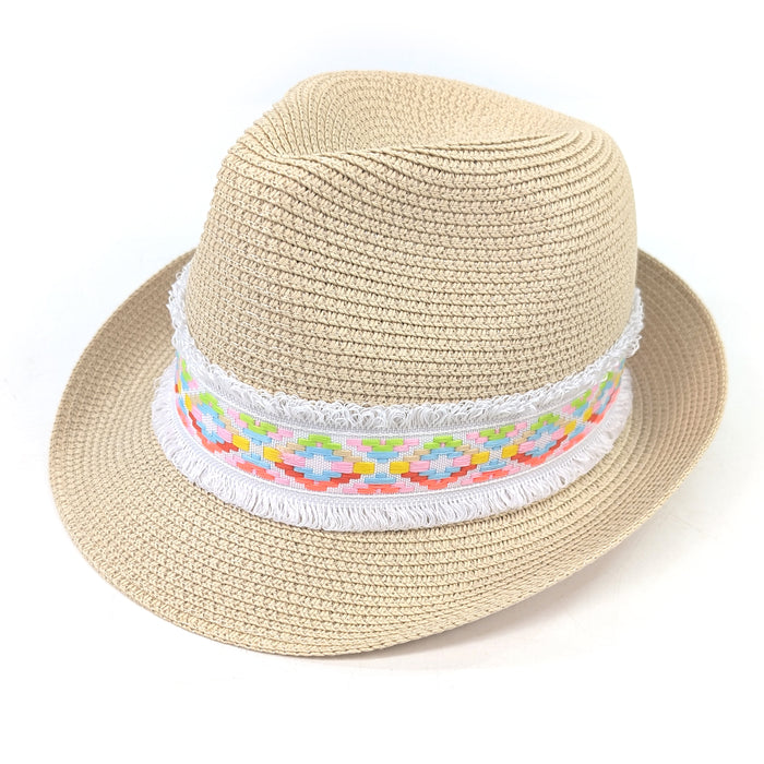 Neon Aztec Foldable Trilby Hat - White (55cm)