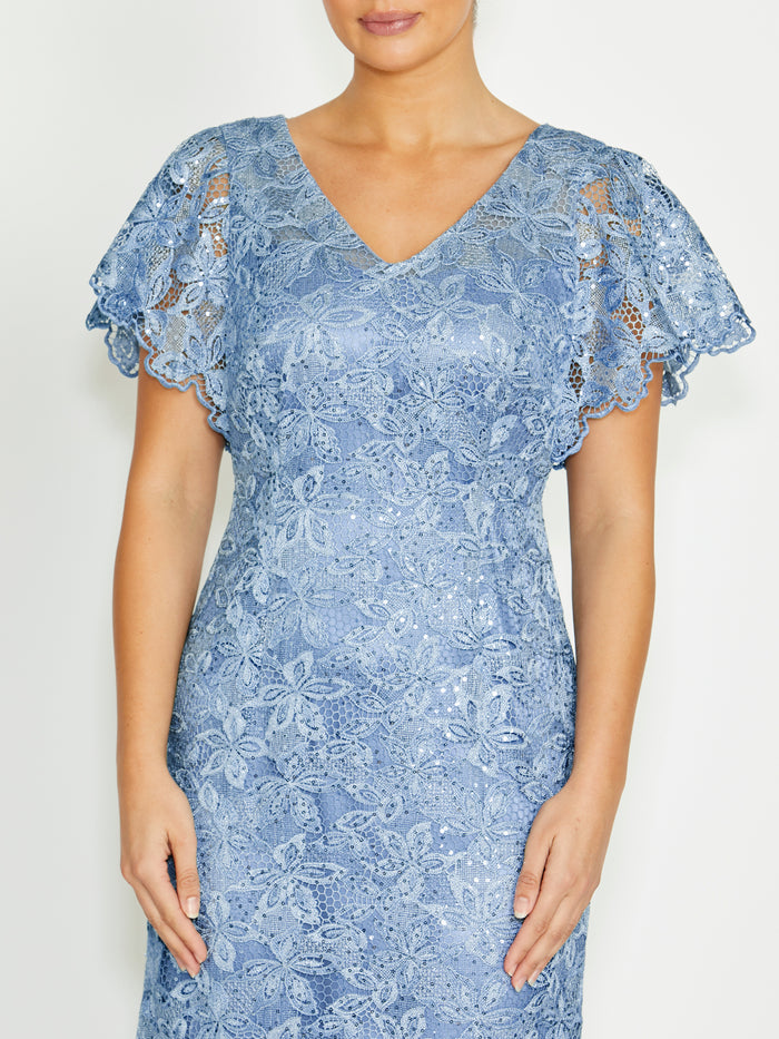 Nya Sky Blue Lace Gown