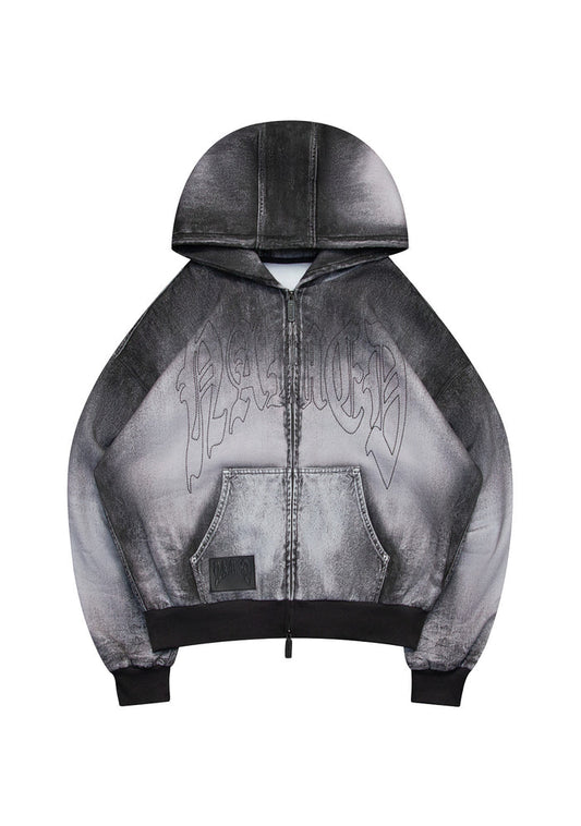 OFF GRID DENIM EFFECT ZIP HOODIE WASHED BLACK
