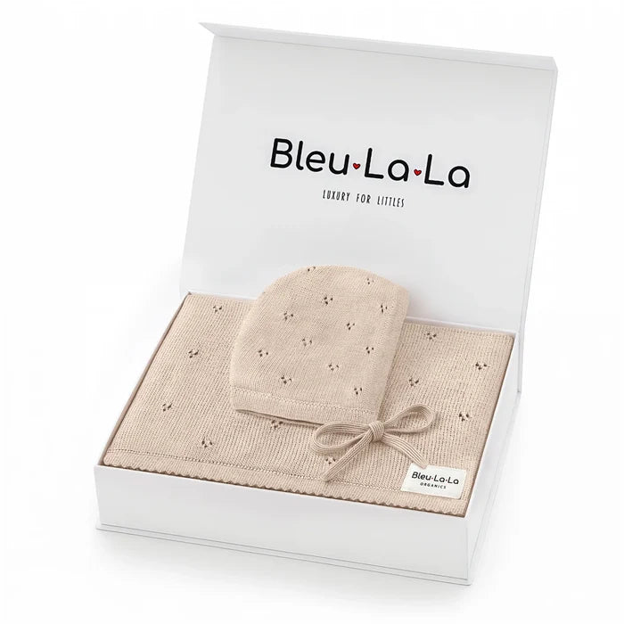 Organic Pointelle Swaddle Blanket + Hat Set
