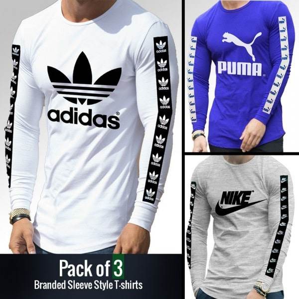 PACK OF 3 BRANDED SLEEVE STYLE T-SHIRTS - Dubai Offers Today