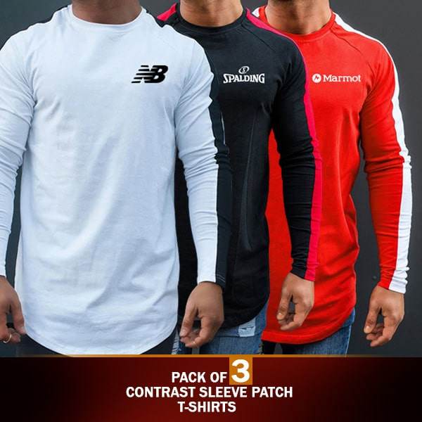 PACK OF 3 CONTRAST PATCH T-SHIRTS - Dubai Offers Today