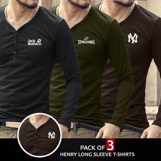 PACK OF 3 HENRY LONG SLEEVE T-SHIRTS - Dubai Offers Today