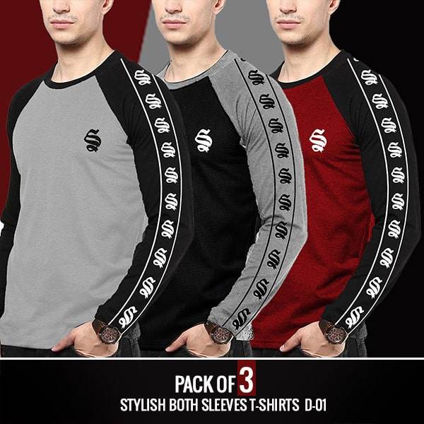 PACK OF 3 STYLISH BOTH SLEEVES T-SHIRTS - Dubai Offers Today