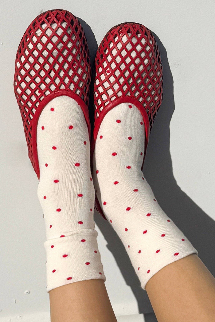 Patterned Sneaker Socks - Polka Dot Cream/Red