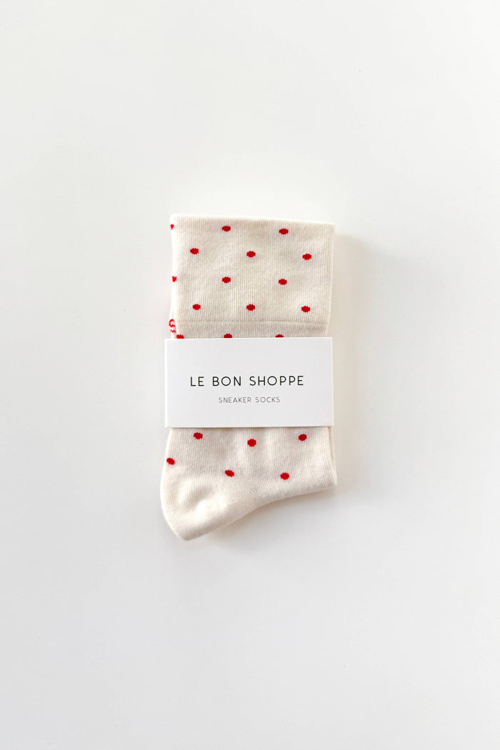 Patterned Sneaker Socks - Polka Dot Cream/Red