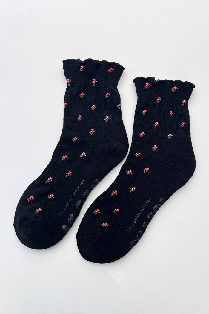 Petal Ruffled Hugger Crew Socks - Black Petal