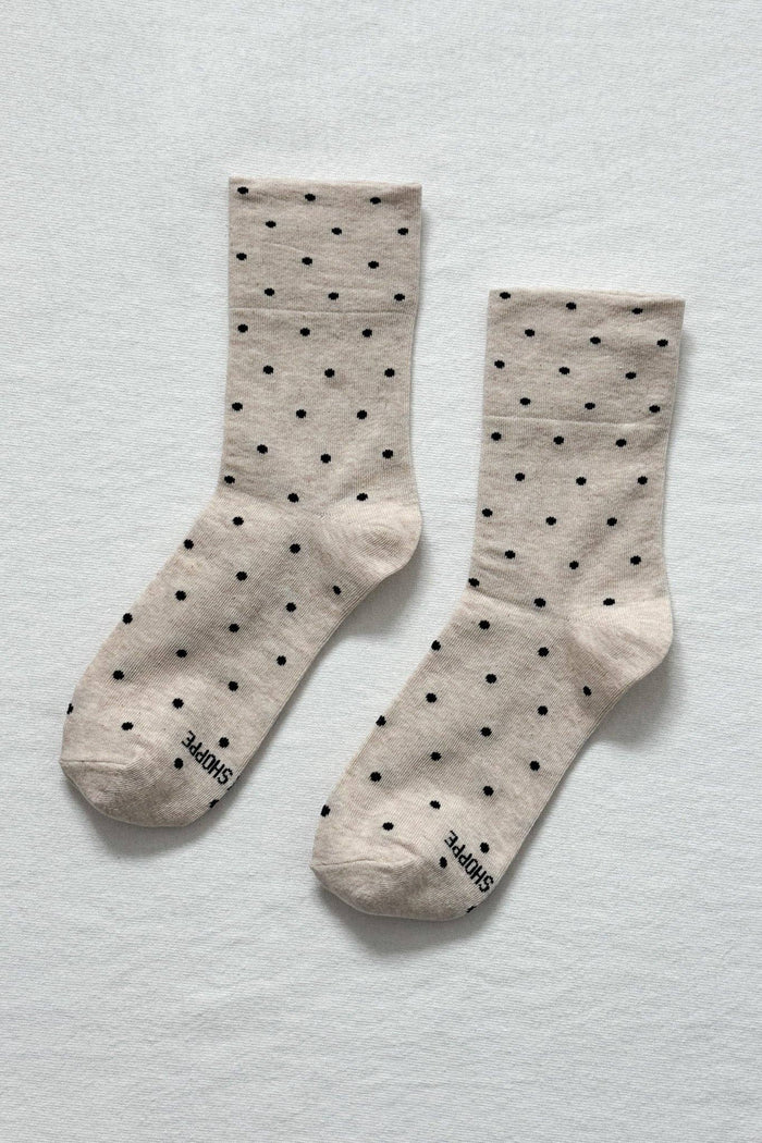 Polka Dot Sneaker Socks - Oatmeal/Black