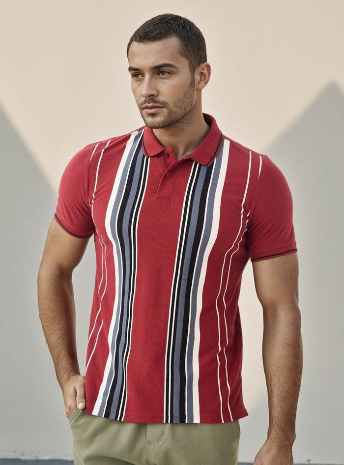 Model wearing men’s polo collar t-shirt Abu Dhabi