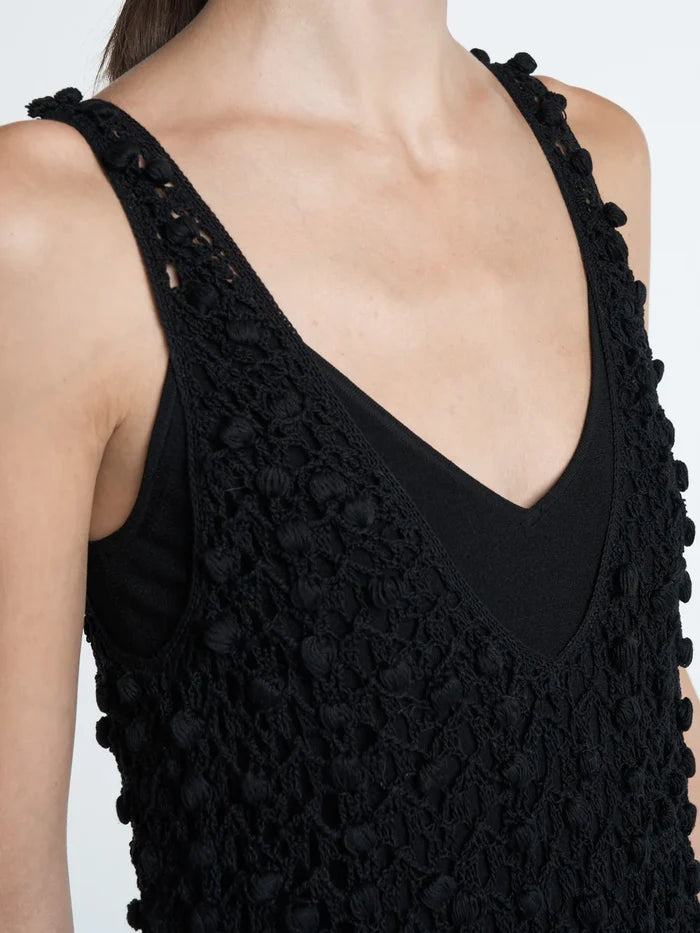 Pom Pom Macrame Dress - Black