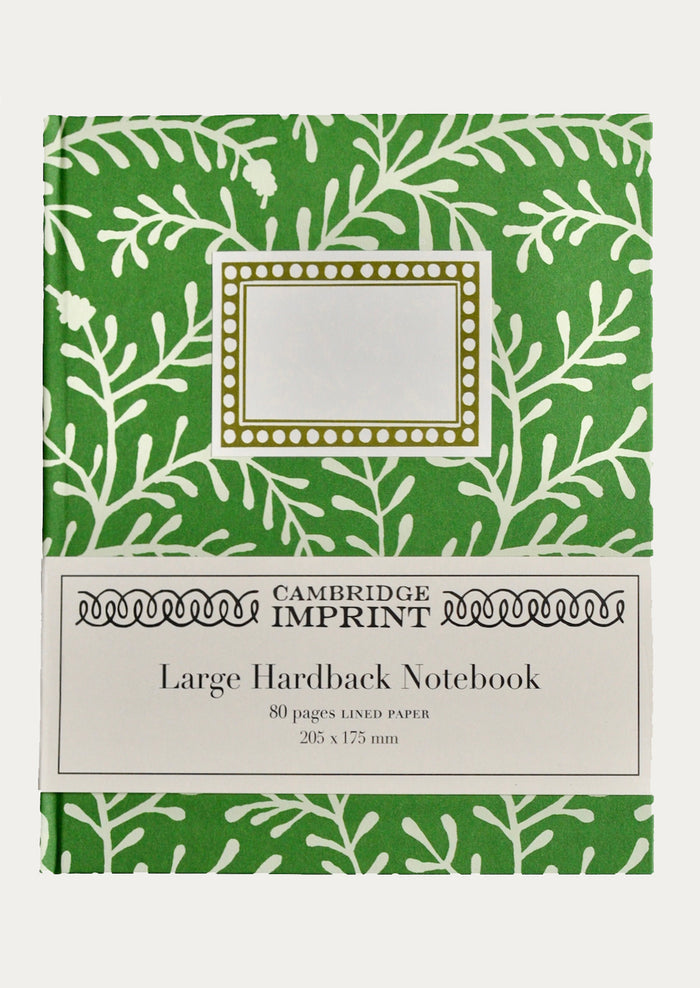 Cambridge Imprint large hardback notebook with green and white leaf pattern