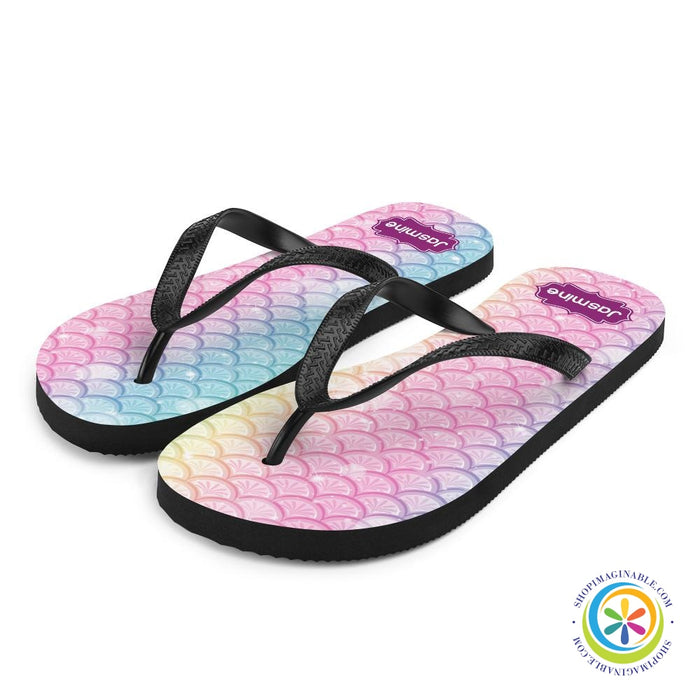 Rainbow Mermaid Personalized Name Flip-Flops-ShopImaginable.com