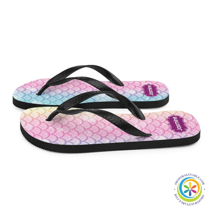 Rainbow Mermaid Personalized Name Flip-Flops-ShopImaginable.com