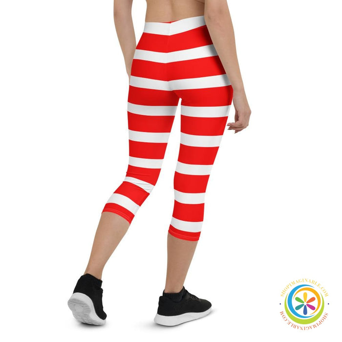 Red & White Candy Cane Capri Leggings-ShopImaginable.com