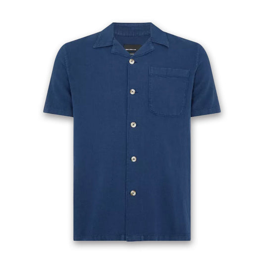 Remus - Paolo Tapered Fit Cotton-Linen SS Shirt in Navy - Nigel Clare