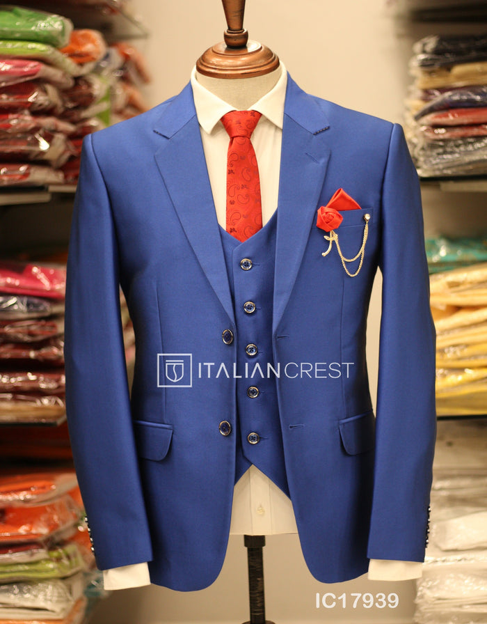 Royal Blue 3-Piece Notch Lapel Suit