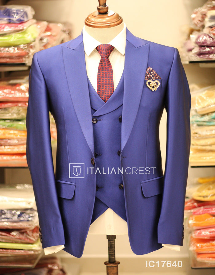 Royal Blue 3-Piece Peak Lapel Suit
