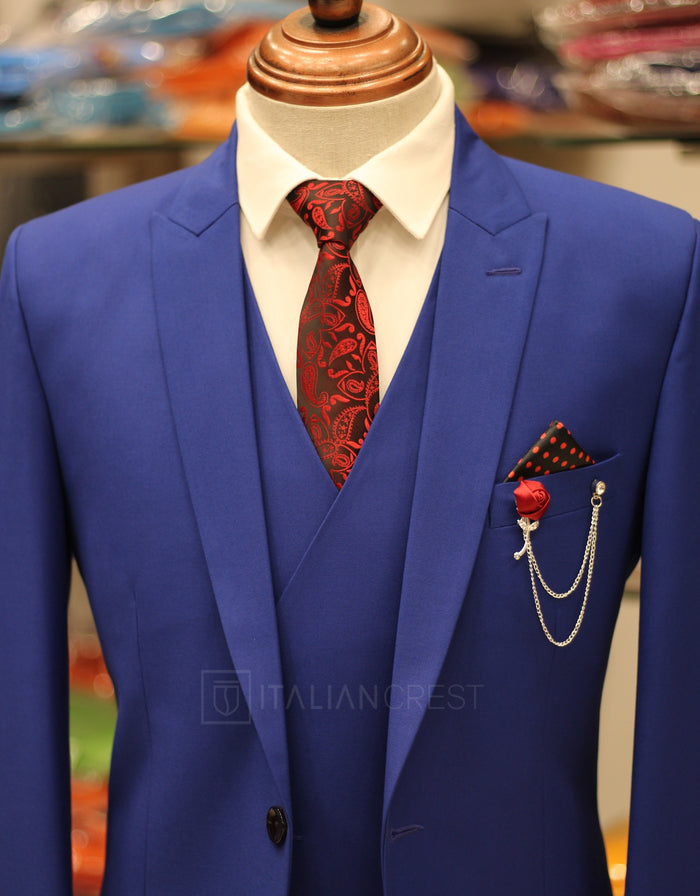 Royal Blue 3-Piece Peak Lapel Suit