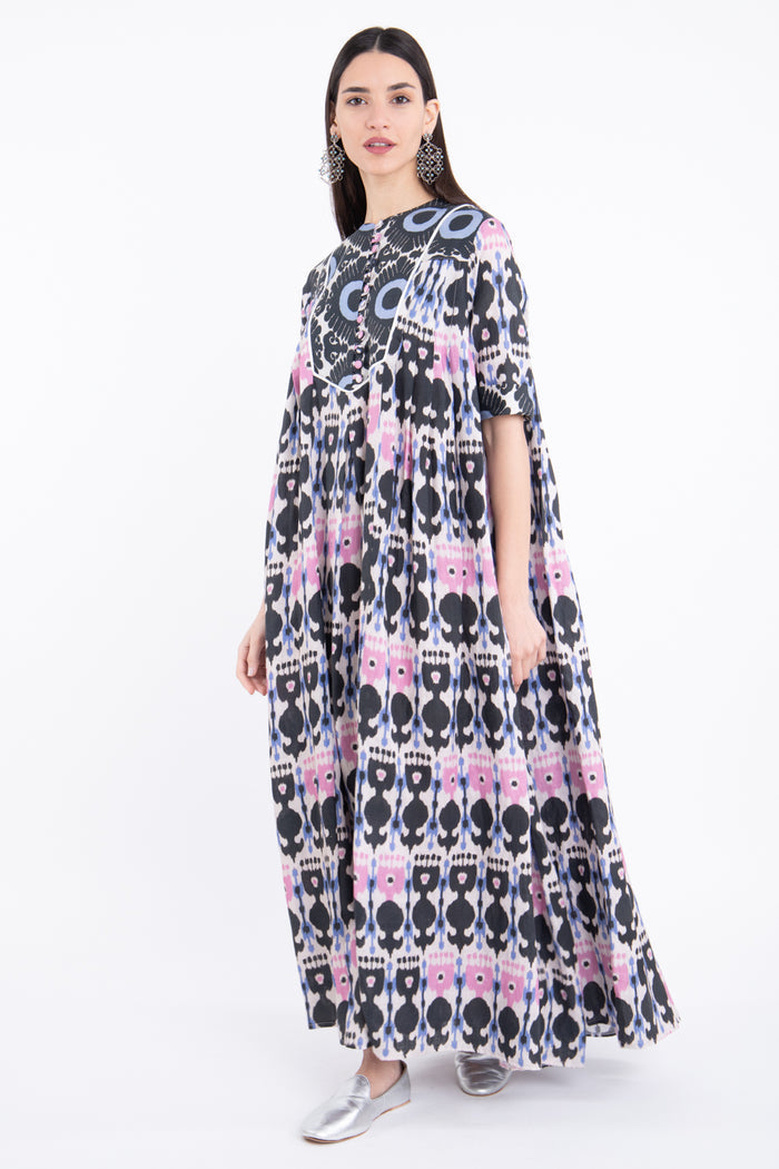 Saria Linen Ikat Printed Pink Dress