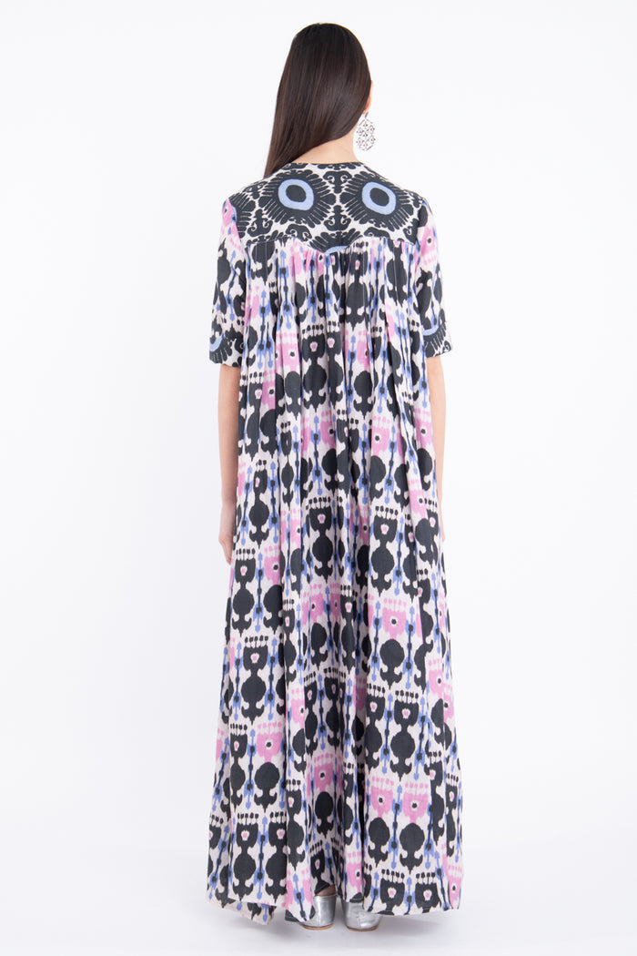 Saria Linen Ikat Printed Pink Dress