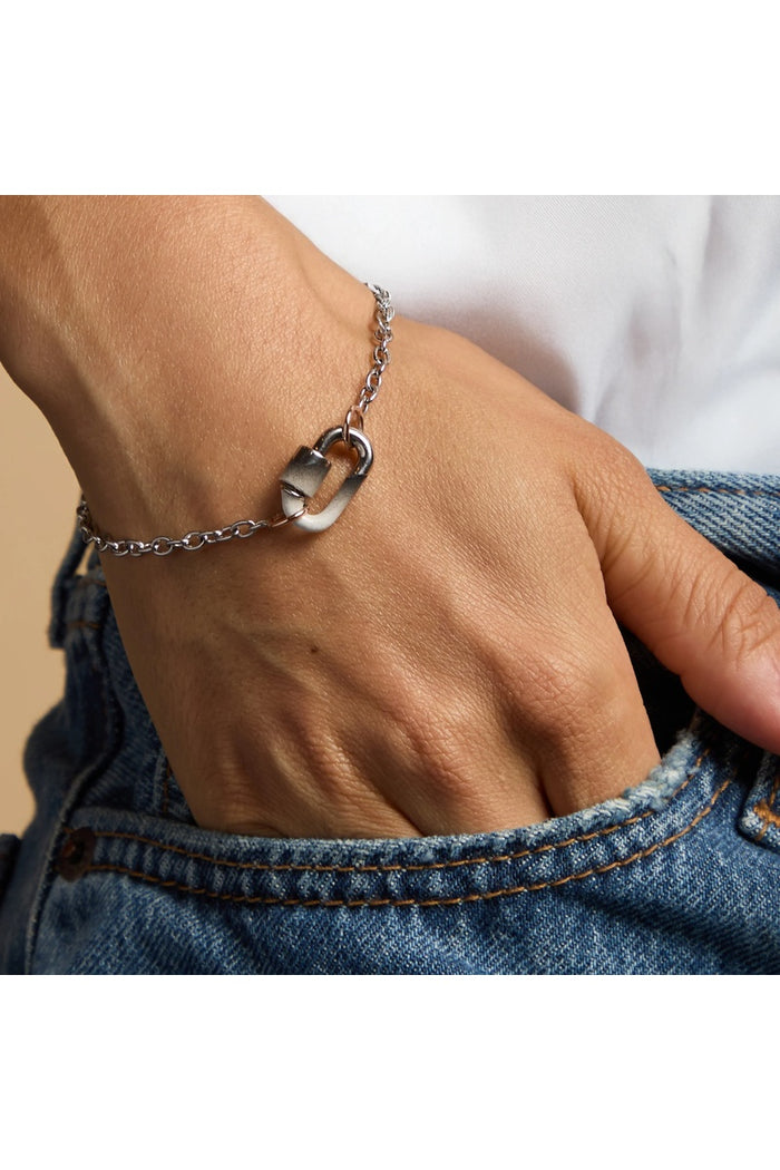 Silver Pulley Chain Bracelet - Silver w/ Yellow Gold Loops