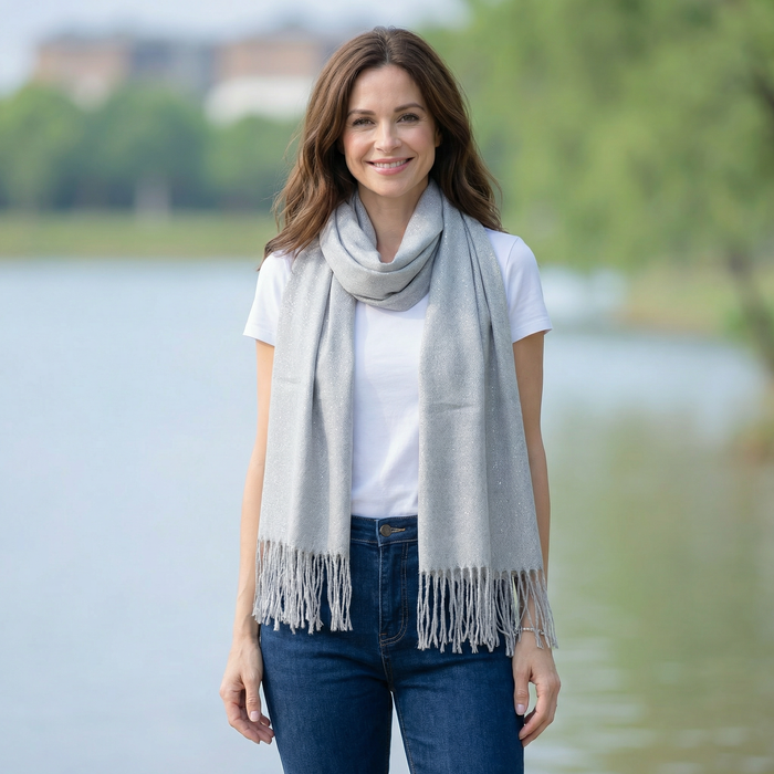 Sparkly Petra Pashmina Scarf (70x180cm) - Slate Grey