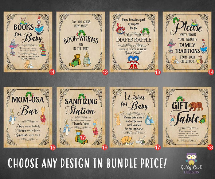 Storybook - Book Themed Party Signs - Bundle Set - Jolly Owl Designs