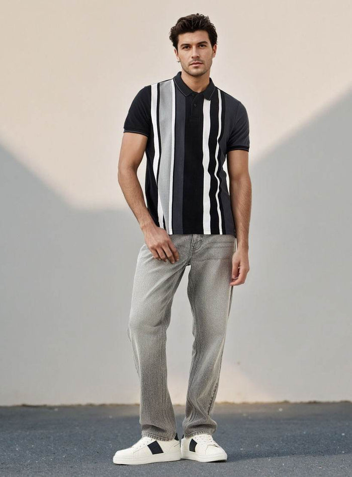 Striped Ottoman Polo T-shirt - Dubai Offers Today