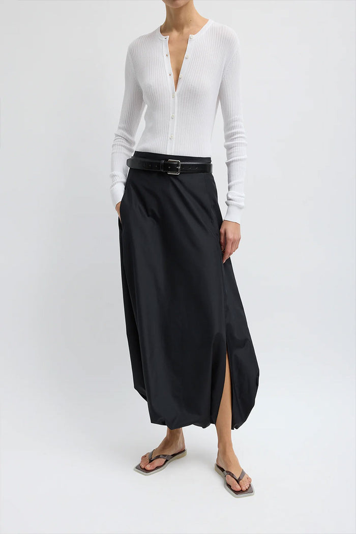 Summer Nylon Flat Front Jalousie Skirt - Black