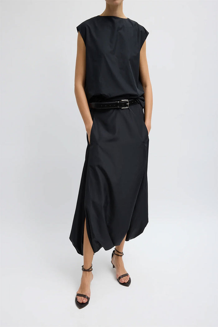Summer Nylon Flat Front Jalousie Skirt - Black
