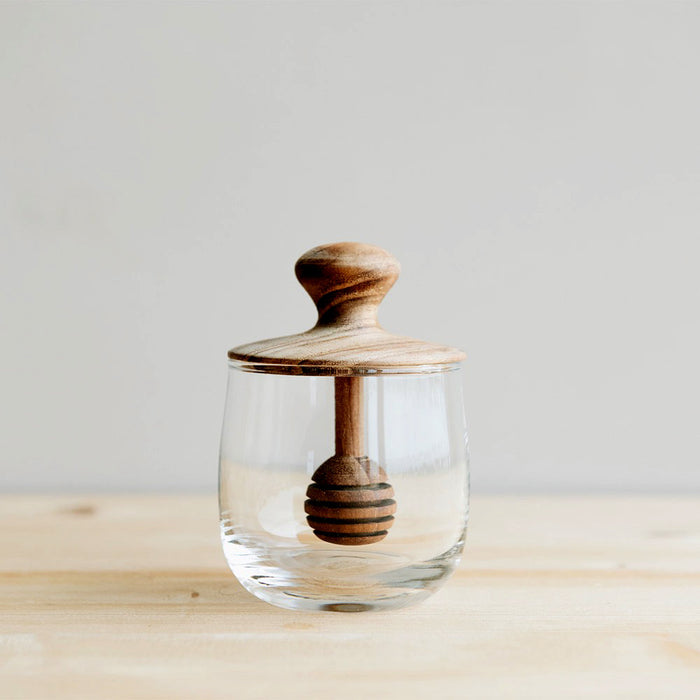 Teak & Glass Mini Honey Jar