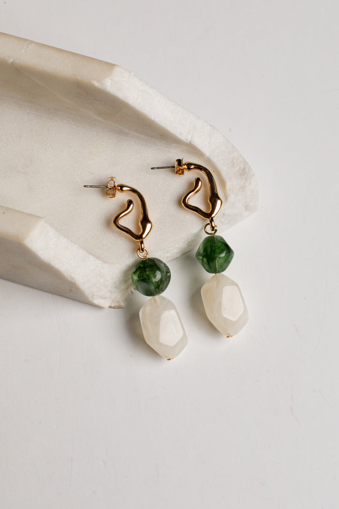 women's green stone drop earrings