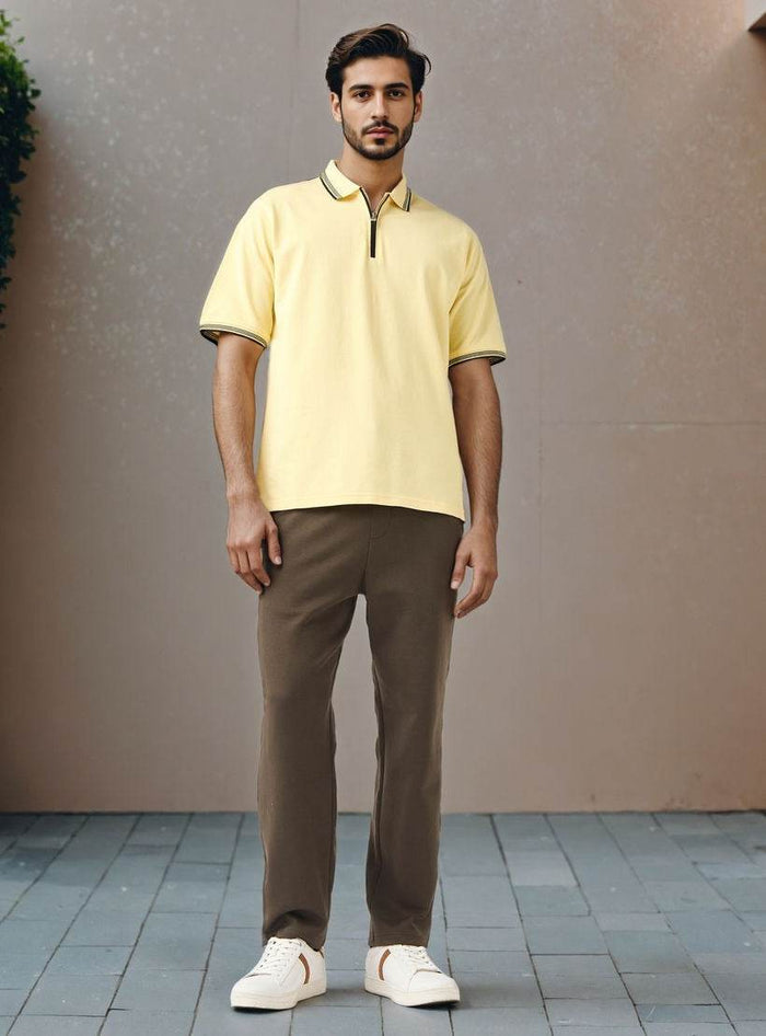 Textured Half Zip Polo T-shirt - Dubai Offers Today