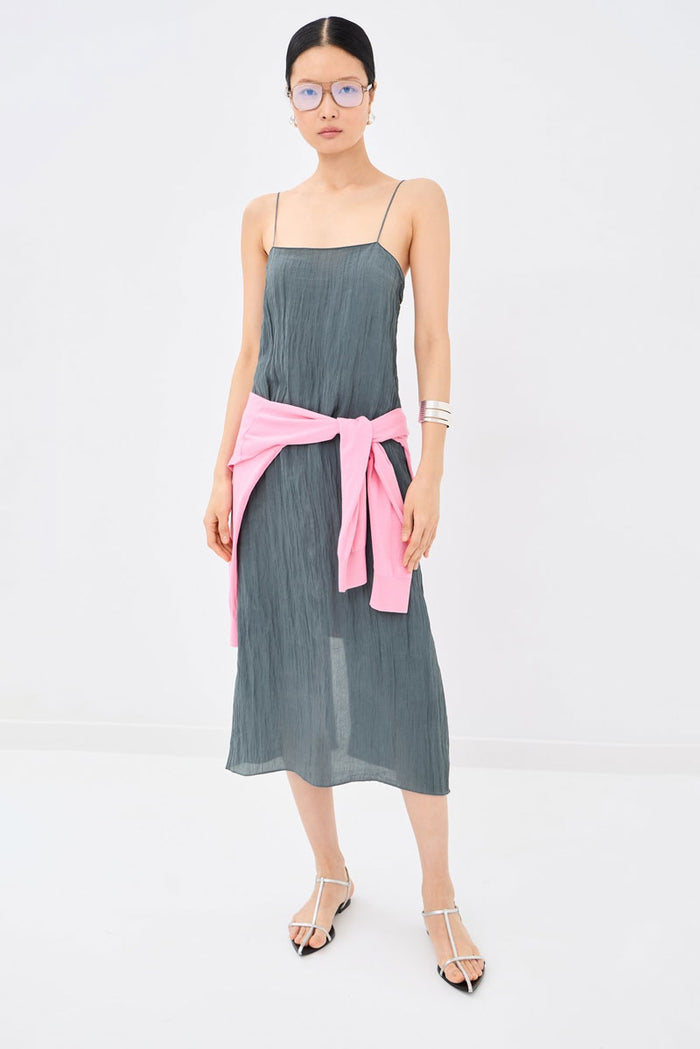 The Crinkle Slip Dress - Dark Grey