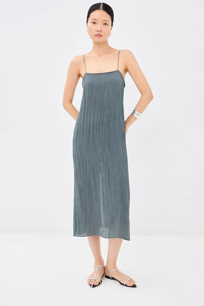 The Crinkle Slip Dress - Dark Grey