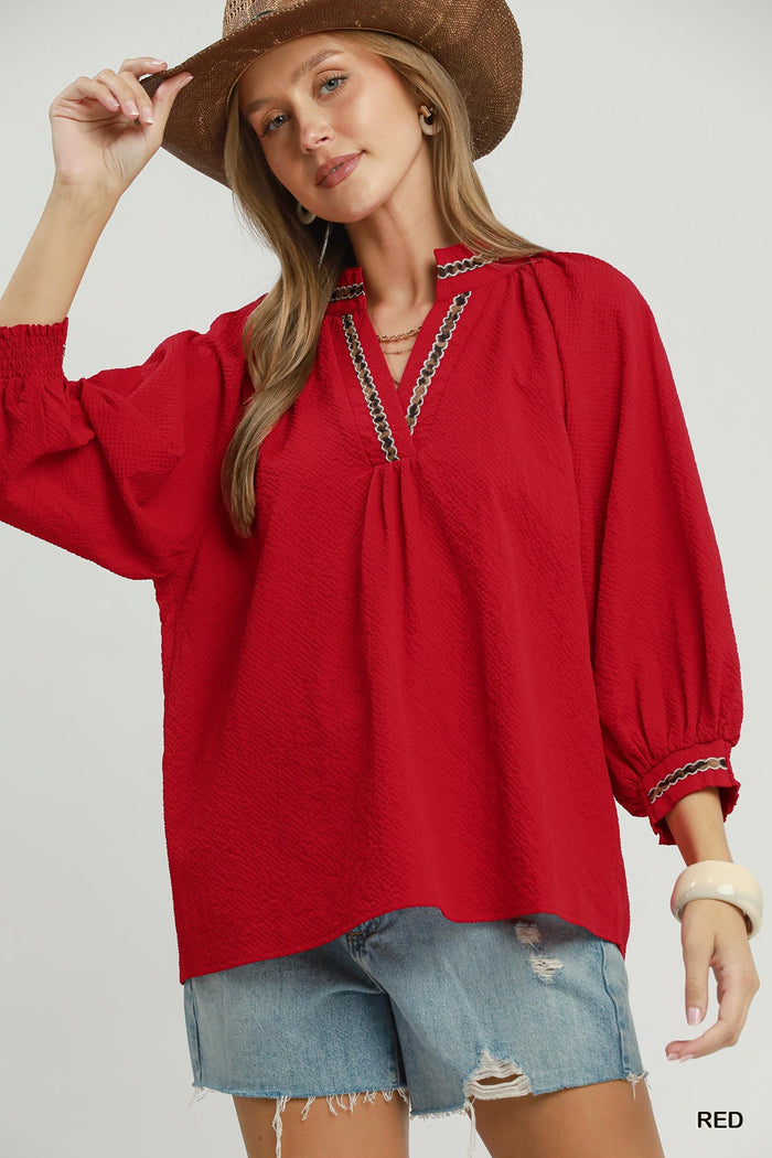 Umgee Red Leopard Trim Top