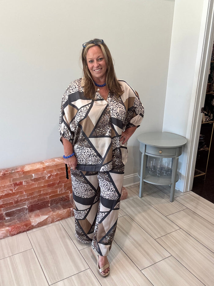 Umgee Satin Blouse and Pant Set