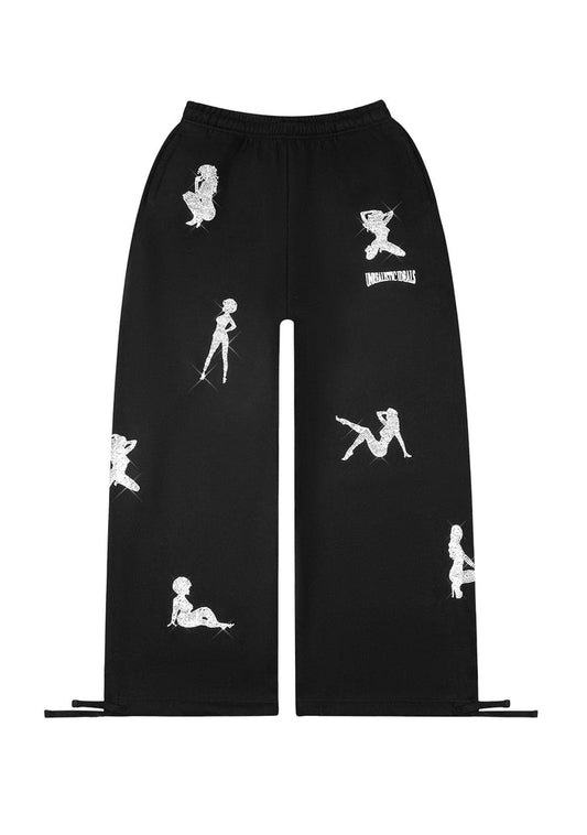 UNREALISTIC IDEALS RHINESTONE OVERSIZED SWEATPANTS BLACK