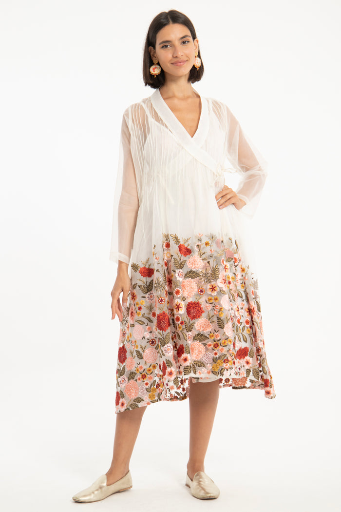 Wadad Silk Embroidered Wrap Dress