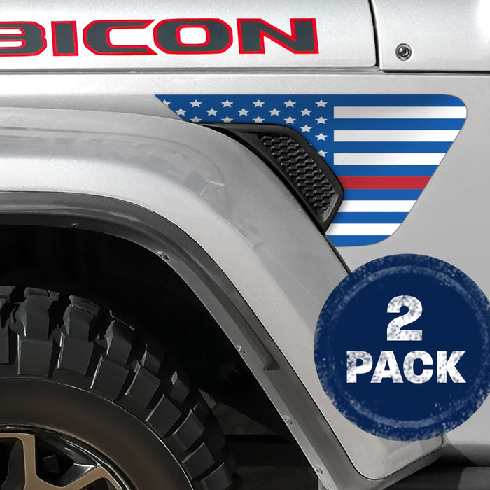 White and Blue Thin Red Line Flag 2pc Vinyl Fender Decal