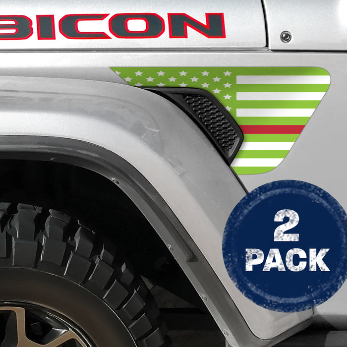 White and Green Thin Red Line Flag 2pc Vinyl Fender Decal