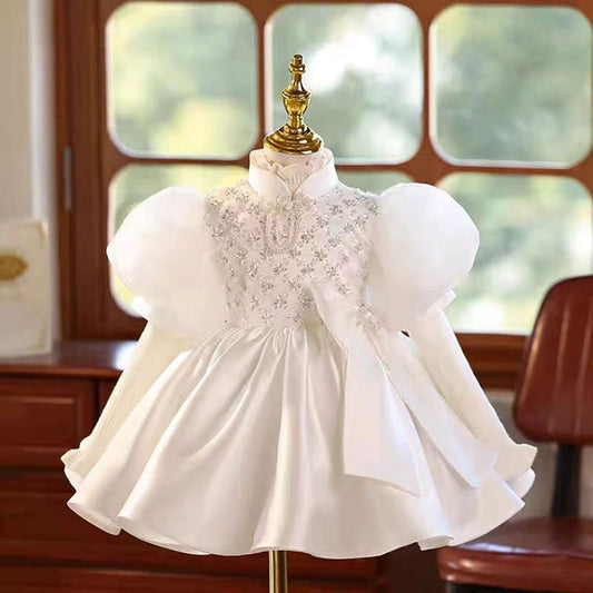 White Girl Puffy Dress Princess for Kids 1st Birthday Party First Communion J777