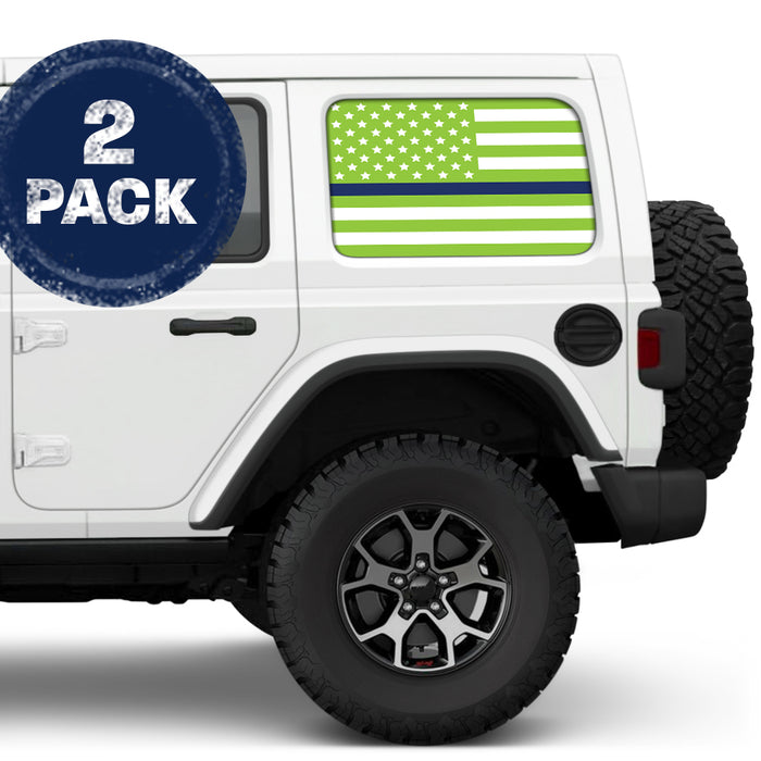 White & Green Thin Blue Line Side Windows Printed Vinyl Decal