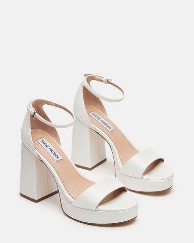 White Satin Platform Block Heel - Dubai Offers Today