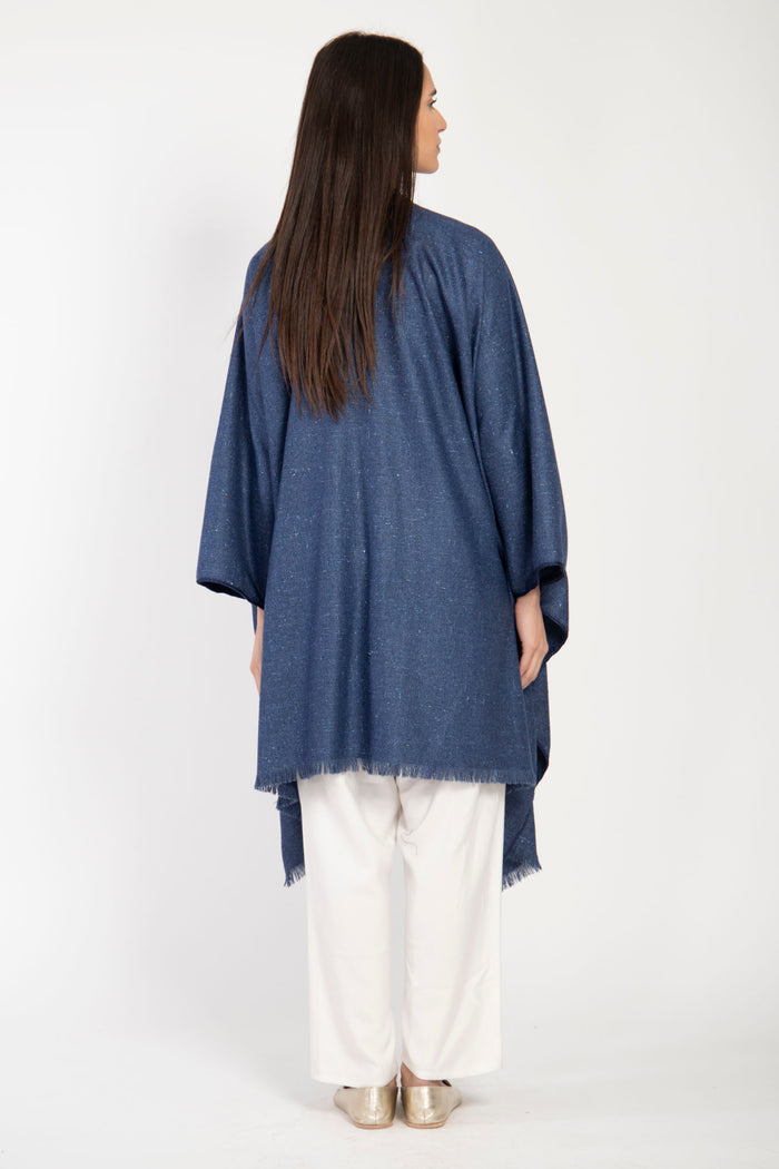 Wool Antic Blue Poncho