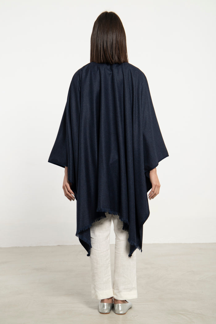 Wool & Cashmere Navy Checks Poncho