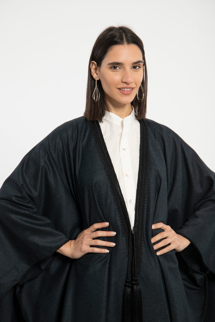 Wool & Cashmere Navy & Green Poncho